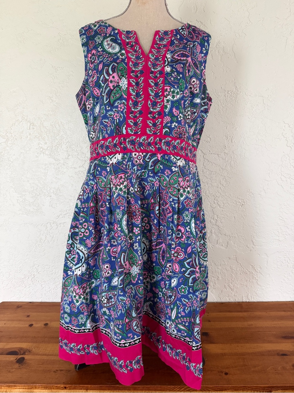 Talbots Floral Paisley Sleeveless Dress - Navy & Pink - 16